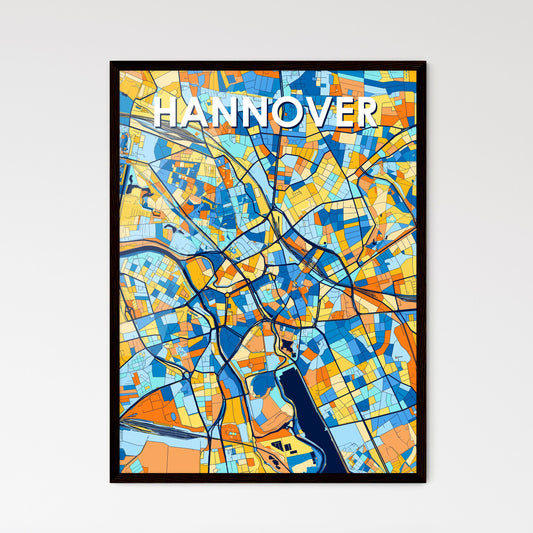 HANNOVER GERMANY Vibrant Colorful Art Map Poster Blue Orange