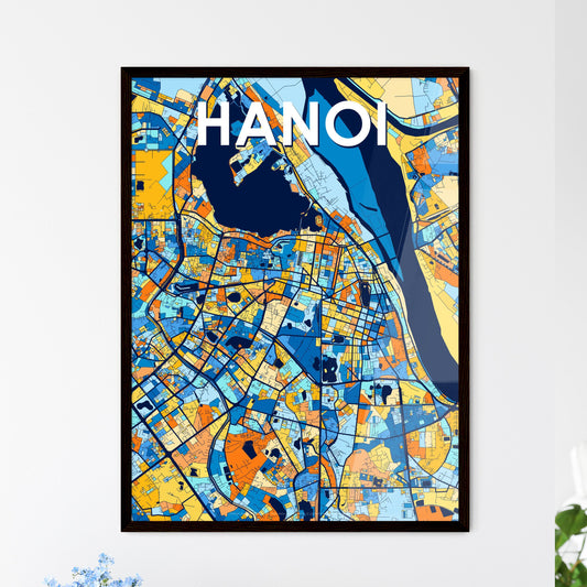 HANOI VIETNAM Vibrant Colorful Art Map Poster Blue Orange