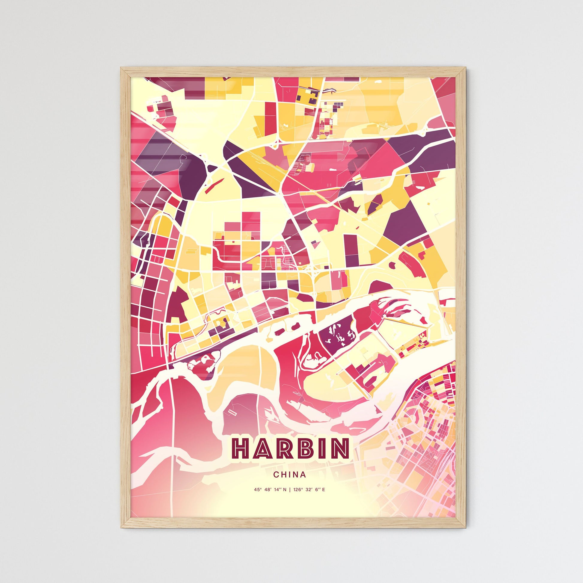 Colorful Harbin China Fine Art Map Hot Red