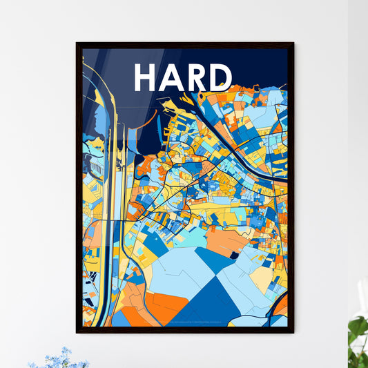 HARD AUSTRIA Vibrant Colorful Art Map Poster Blue Orange