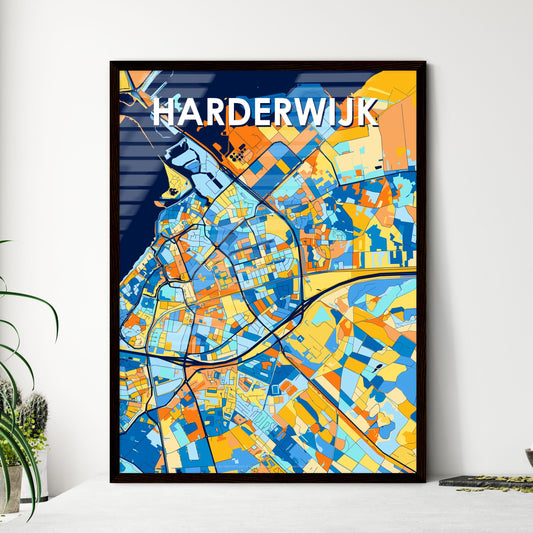 HARDERWIJK NETHERLANDS Vibrant Colorful Art Map Poster Blue Orange