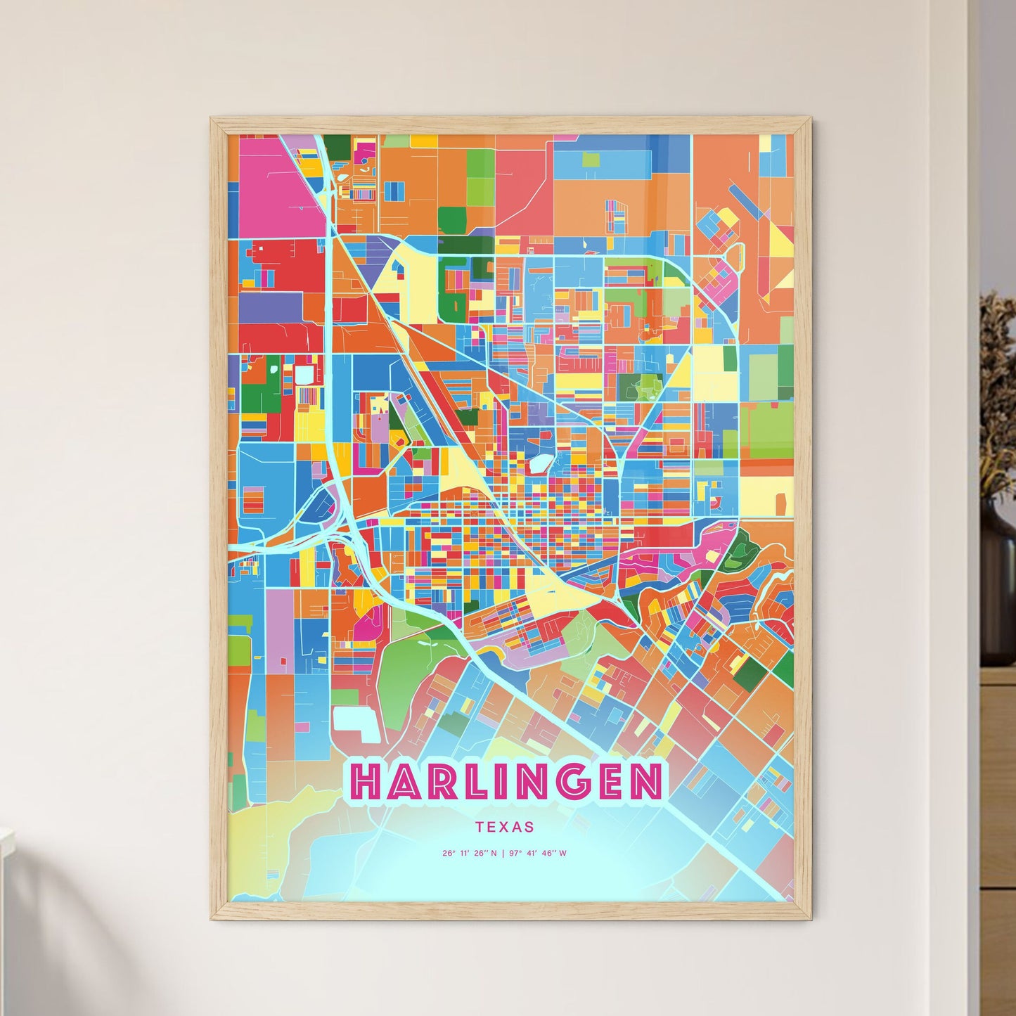 Colorful Harlingen Texas Fine Art Map Crazy Colors