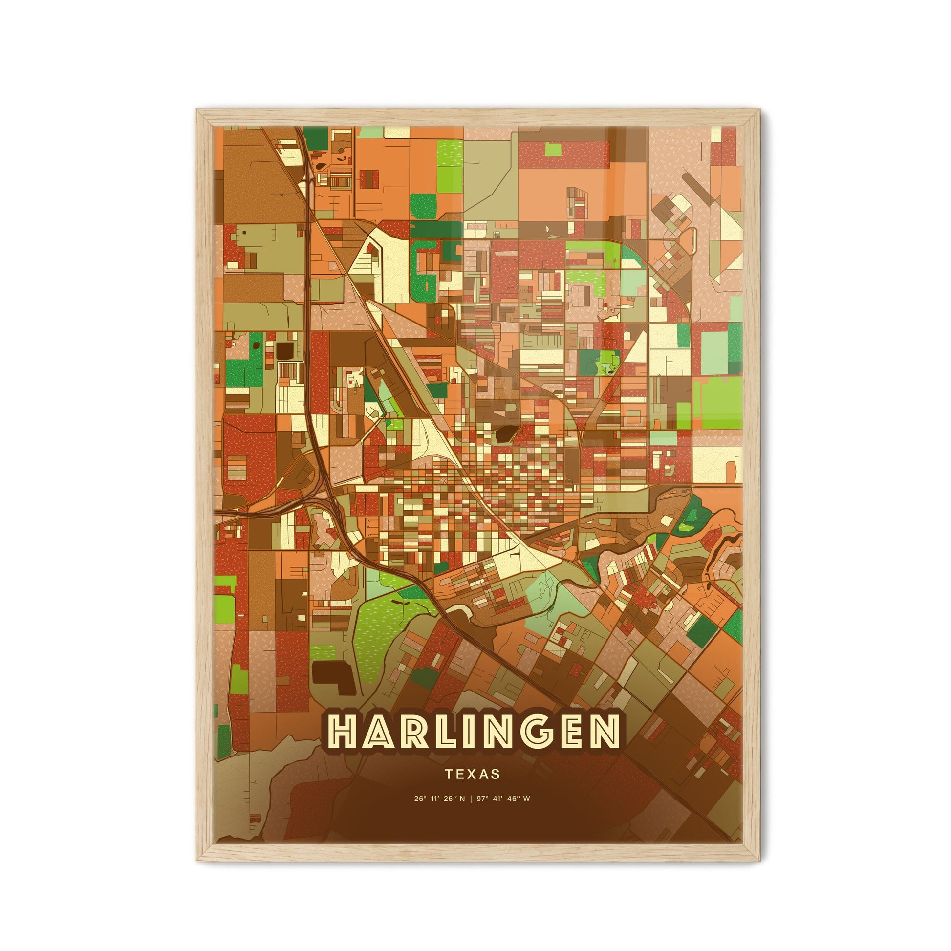 Colorful Harlingen Texas Fine Art Map Farmhouse