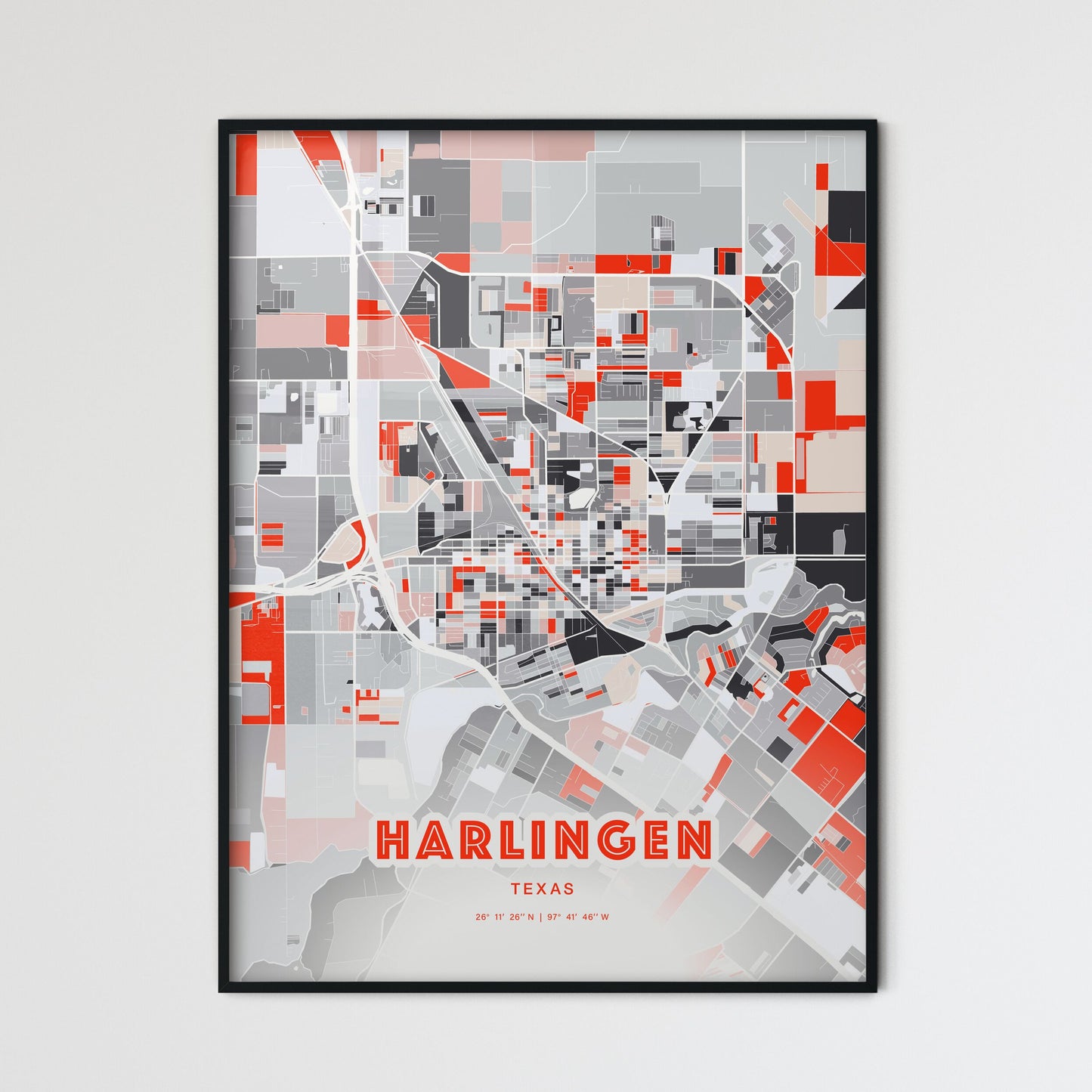 Colorful Harlingen Texas Fine Art Map Modern Expressive