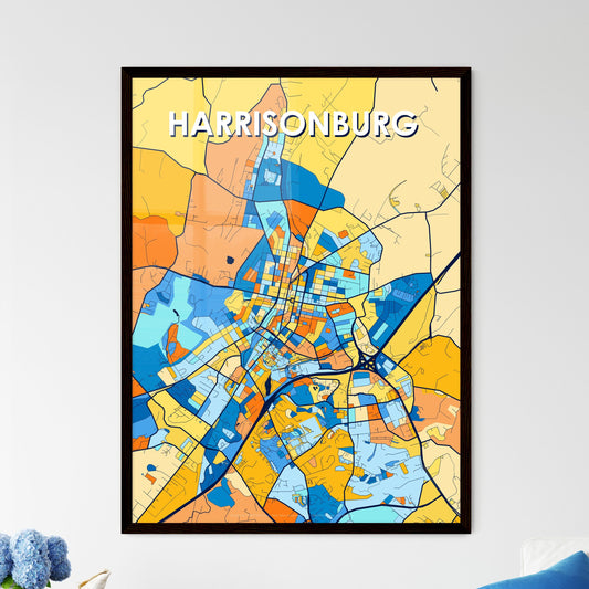 HARRISONBURG VIRGINIA Vibrant Colorful Art Map Poster Blue Orange