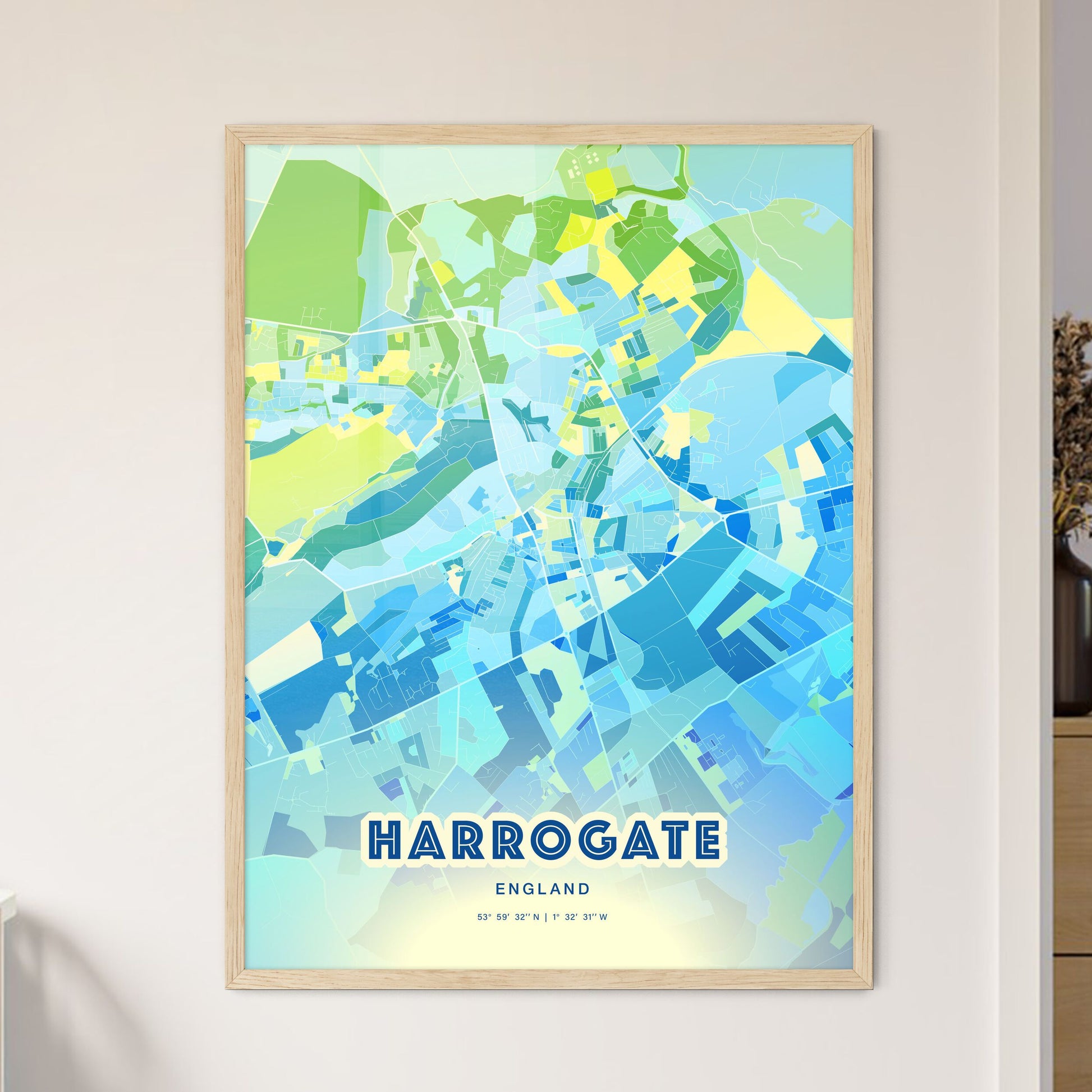 Colorful Harrogate England Fine Art Map Cool Blue