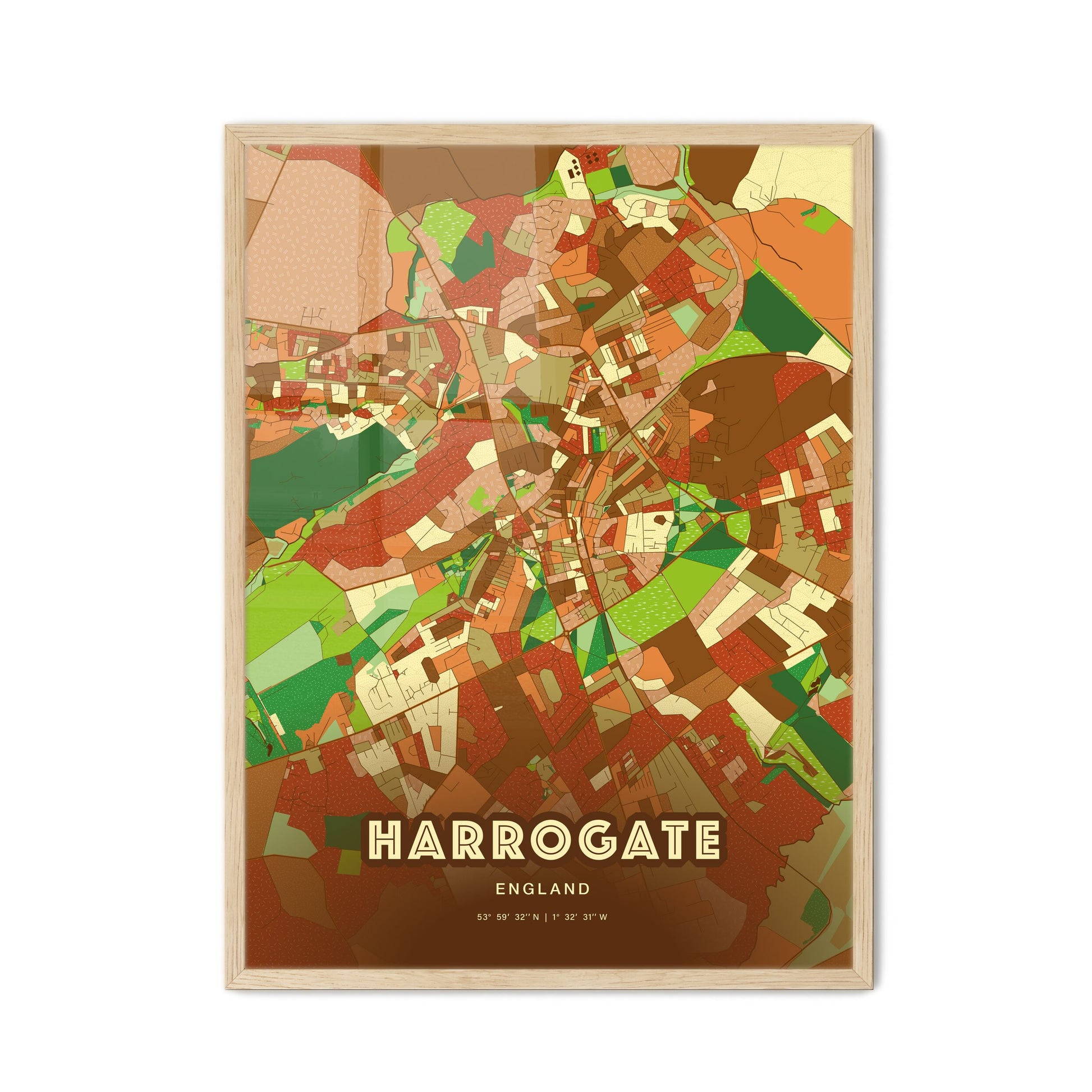 Colorful Harrogate England Fine Art Map Farmhouse