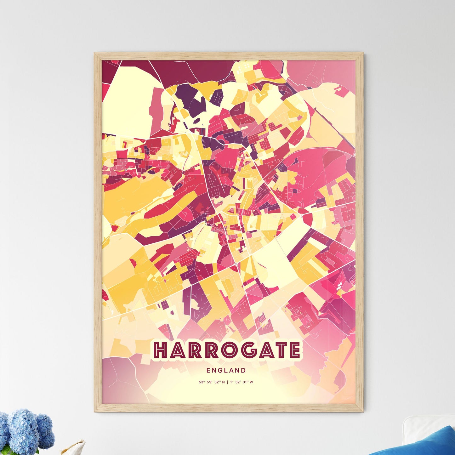 Colorful Harrogate England Fine Art Map Hot Red