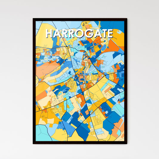 HARROGATE ENGLAND Vibrant Colorful Art Map Poster Blue Orange