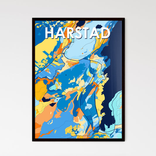 HARSTAD NORWAY Vibrant Colorful Art Map Poster Blue Orange