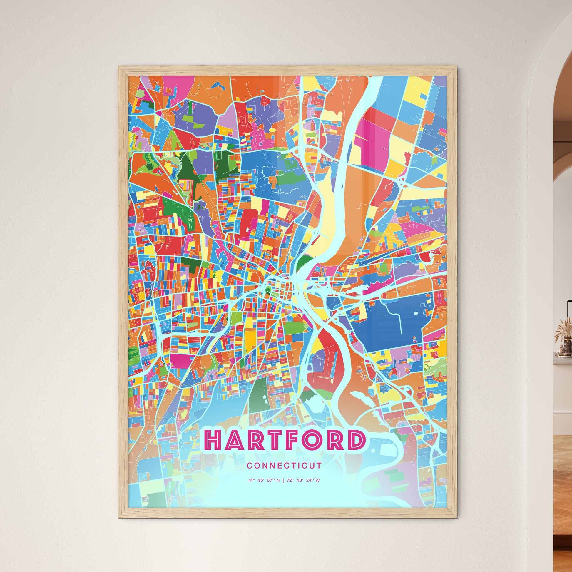 Colorful Hartford Connecticut Fine Art Map Crazy Colors