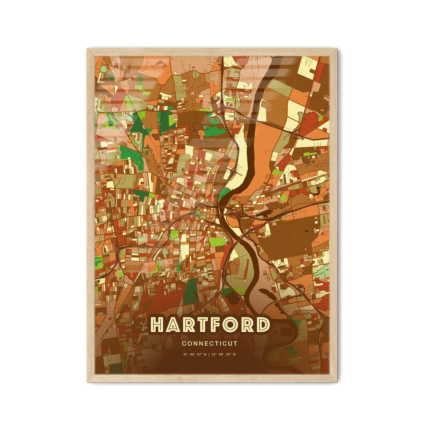 Colorful Hartford Connecticut Fine Art Map Farmhouse