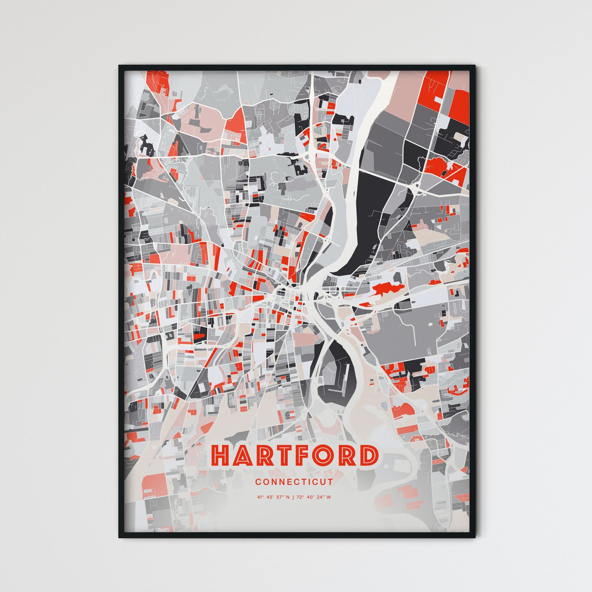 Colorful Hartford Connecticut Fine Art Map Modern Expressive