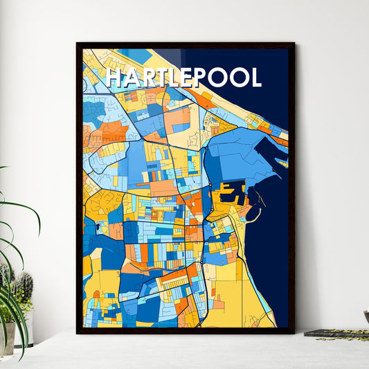 HARTLEPOOL ENGLAND Vibrant Colorful Art Map Poster Blue Orange