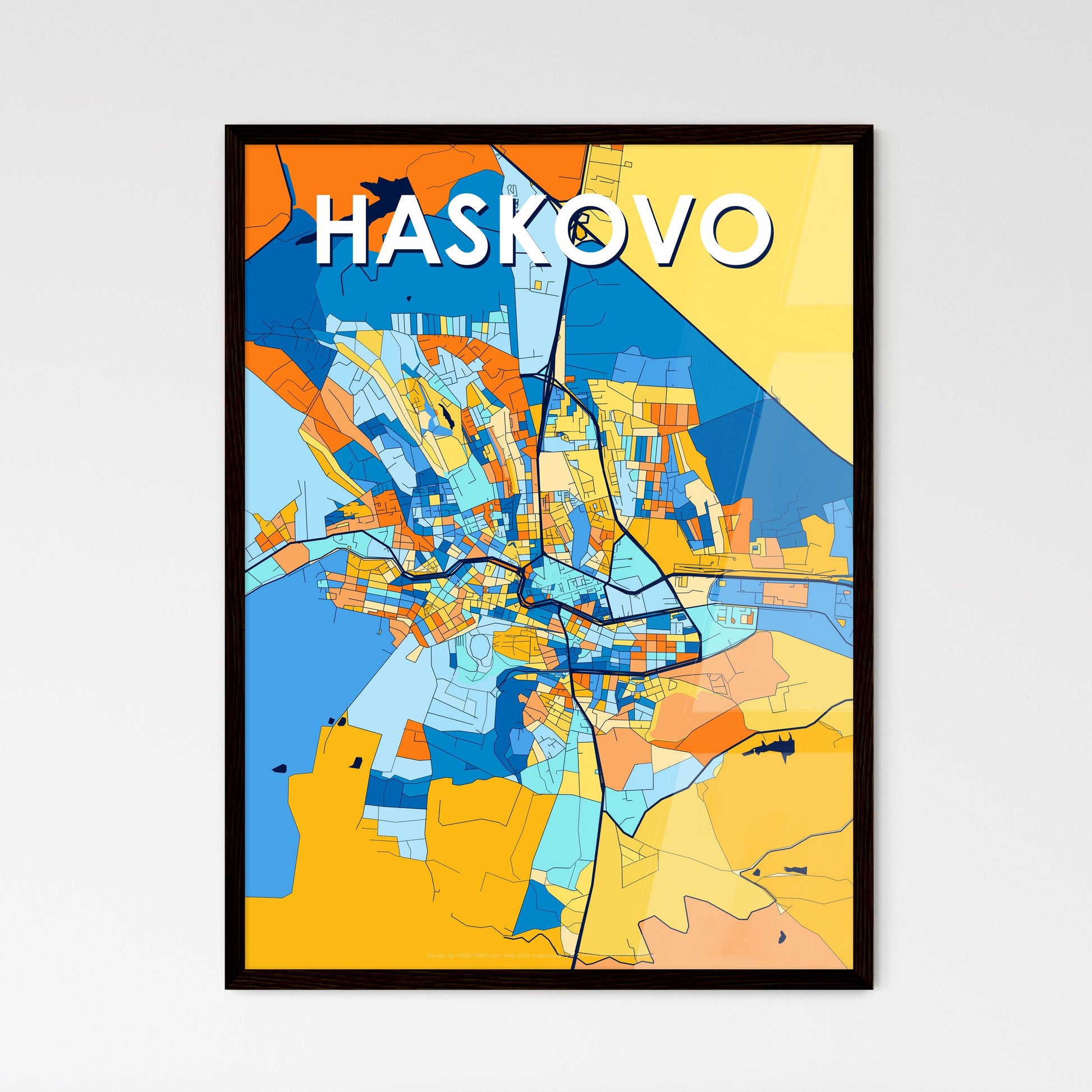 HASKOVO BULGARIA Vibrant Colorful Art Map Poster Blue Orange