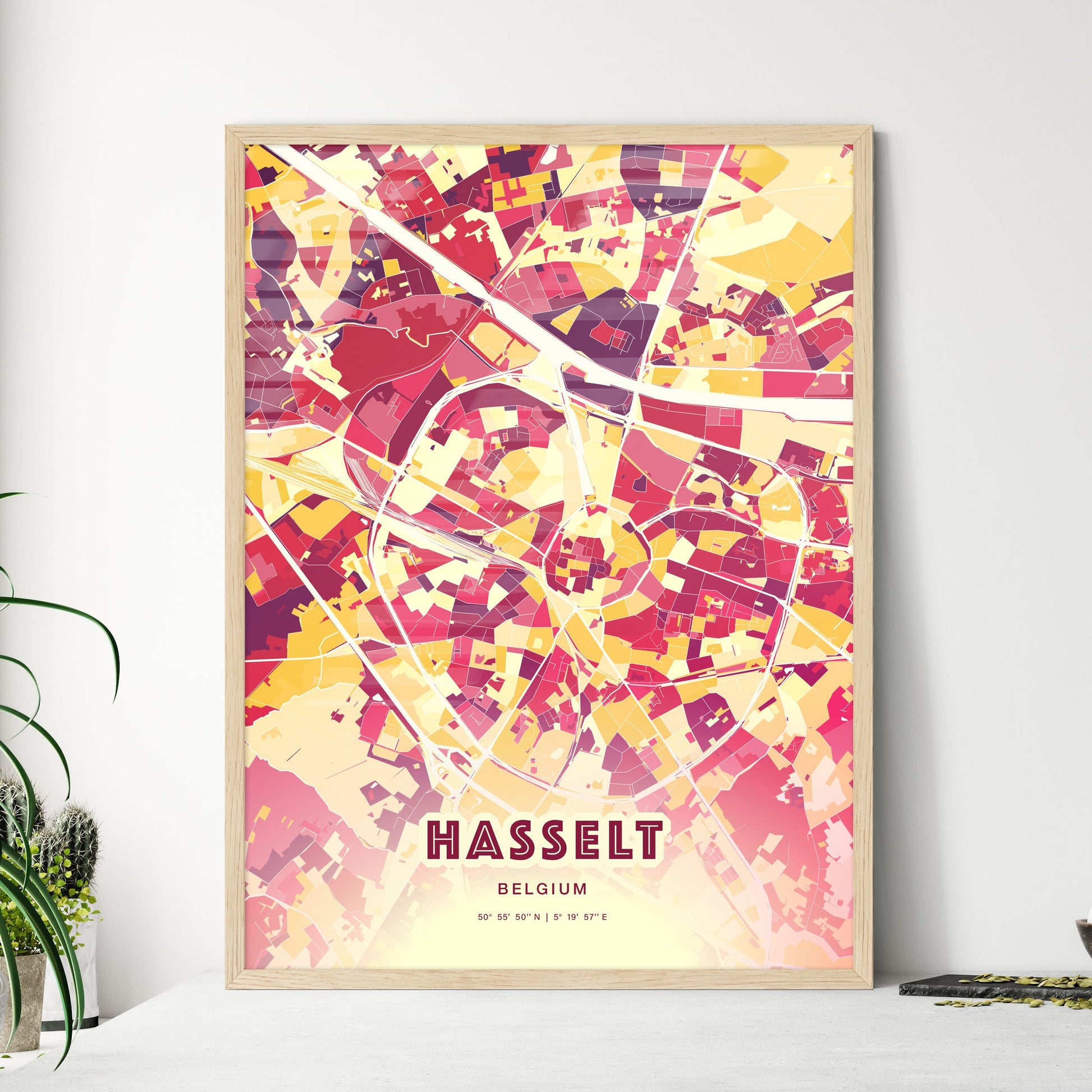Colorful Hasselt Belgium Fine Art Map Hot Red