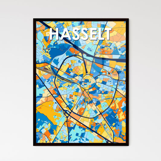 HASSELT BELGIUM Vibrant Colorful Art Map Poster Blue Orange