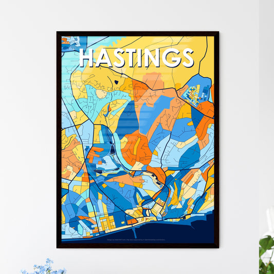 HASTINGS ENGLAND Vibrant Colorful Art Map Poster Blue Orange