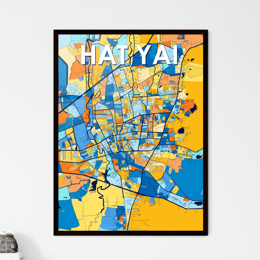 HAT YAI THAILAND Vibrant Colorful Art Map Poster Blue Orange