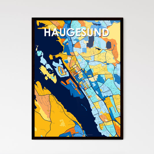 HAUGESUND NORWAY Vibrant Colorful Art Map Poster Blue Orange