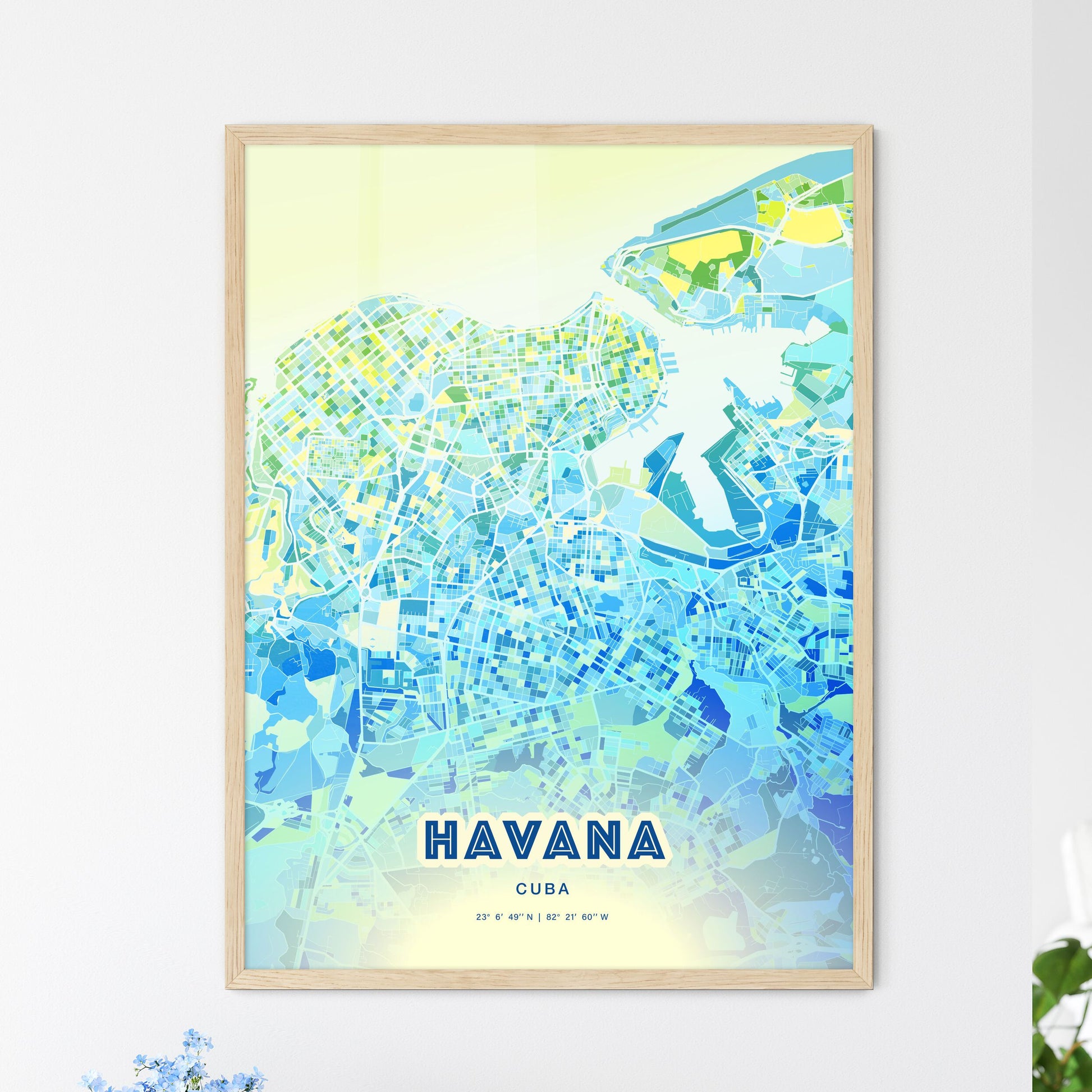 Colorful Havana Cuba Fine Art Map Cool Blue
