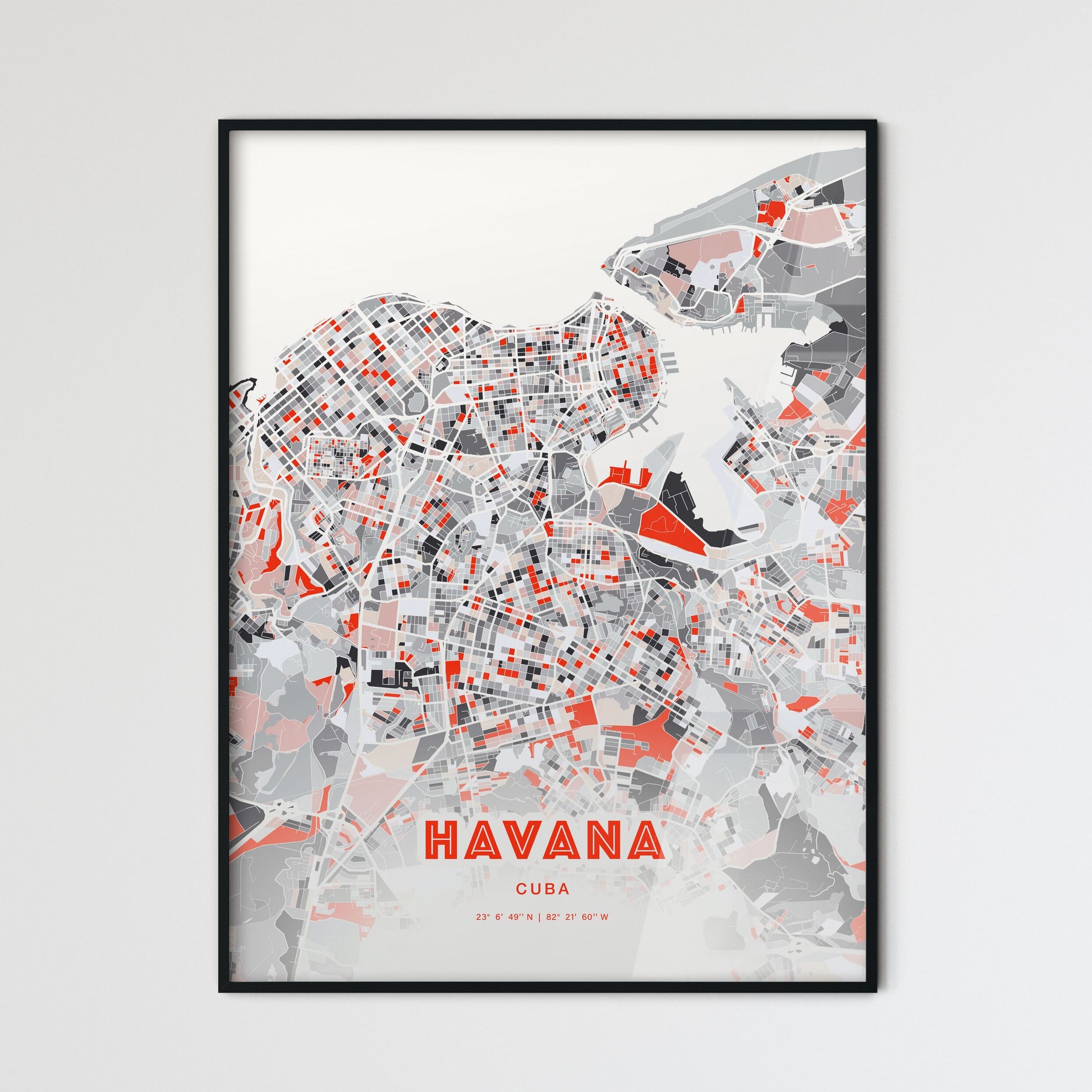 Colorful Havana Cuba Fine Art Map Modern Expressive