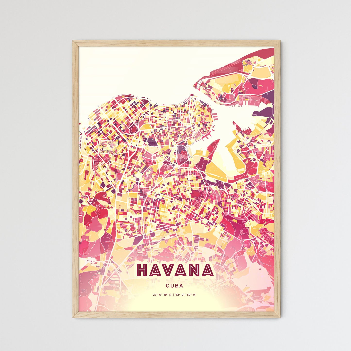 Colorful Havana Cuba Fine Art Map Hot Red