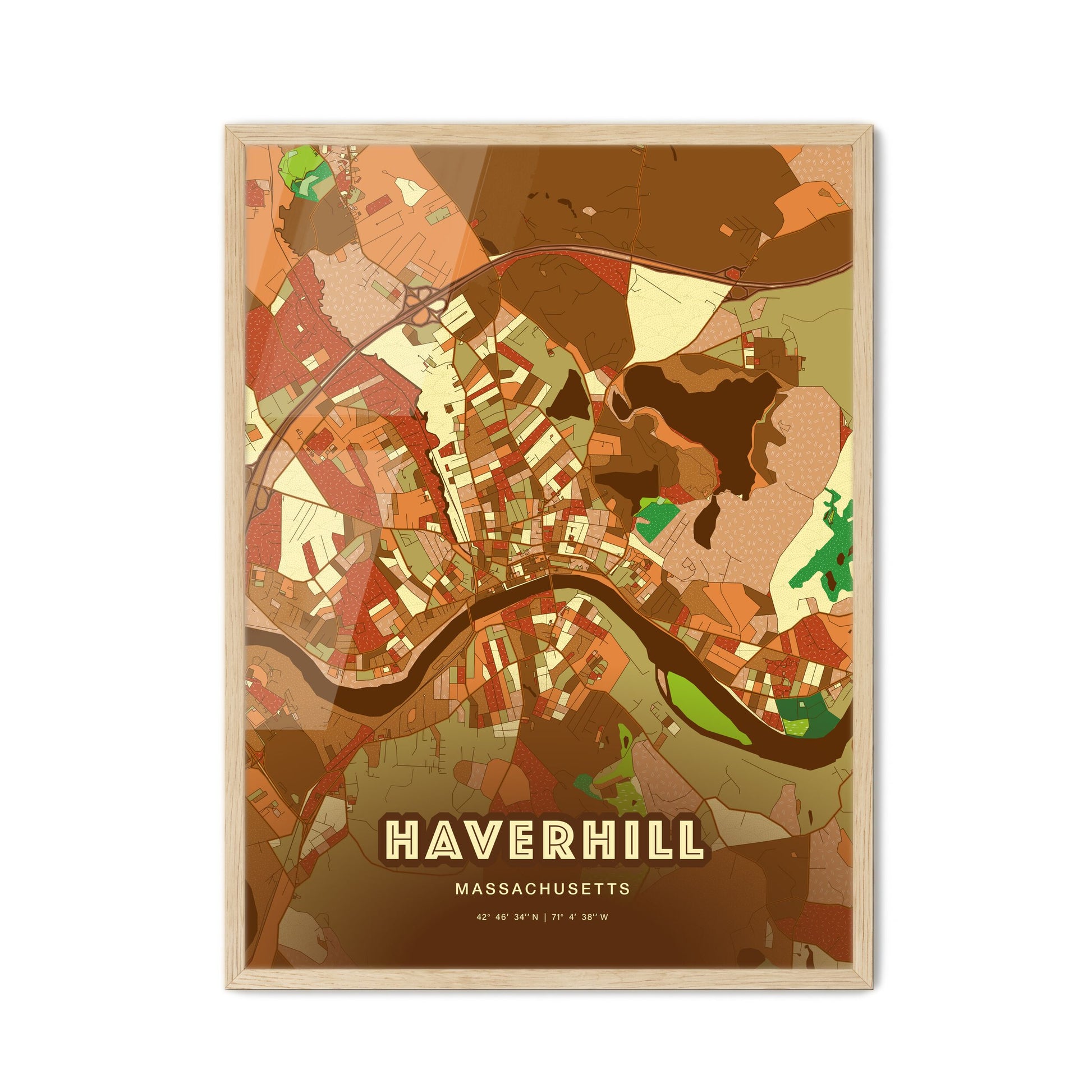 Colorful Haverhill Massachusetts Fine Art Map Farmhouse