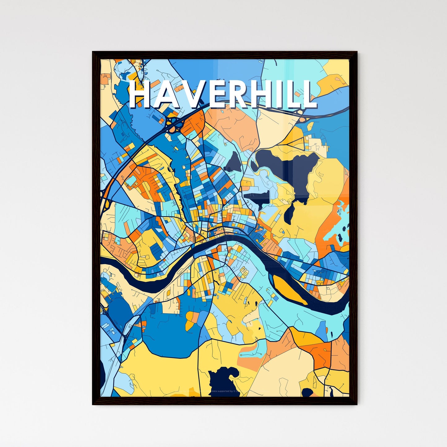 HAVERHILL MASSACHUSETTS Vibrant Colorful Art Map Poster Blue Orange