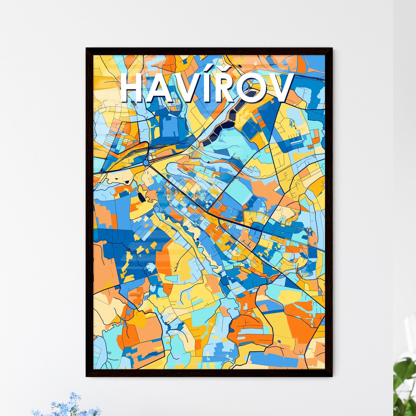 HAVÍŘOV CZECHIA Vibrant Colorful Art Map Poster Blue Orange