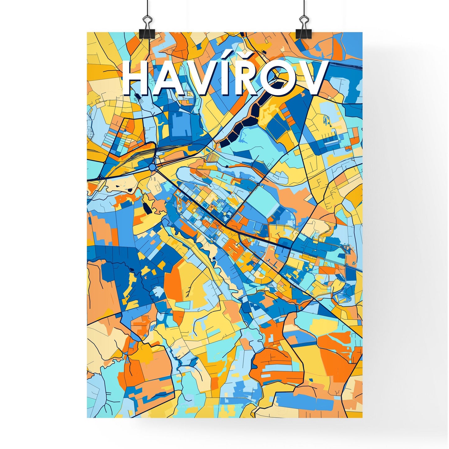 HAVÍŘOV CZECHIA Vibrant Colorful Art Map Poster Blue Orange