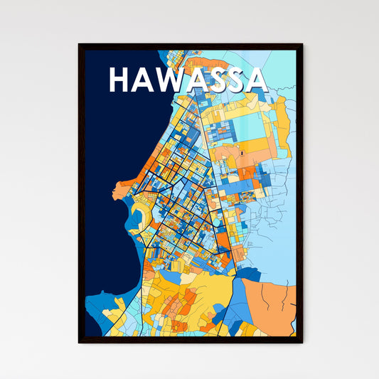 HAWASSA ETHIOPIA Vibrant Colorful Art Map Poster Blue Orange