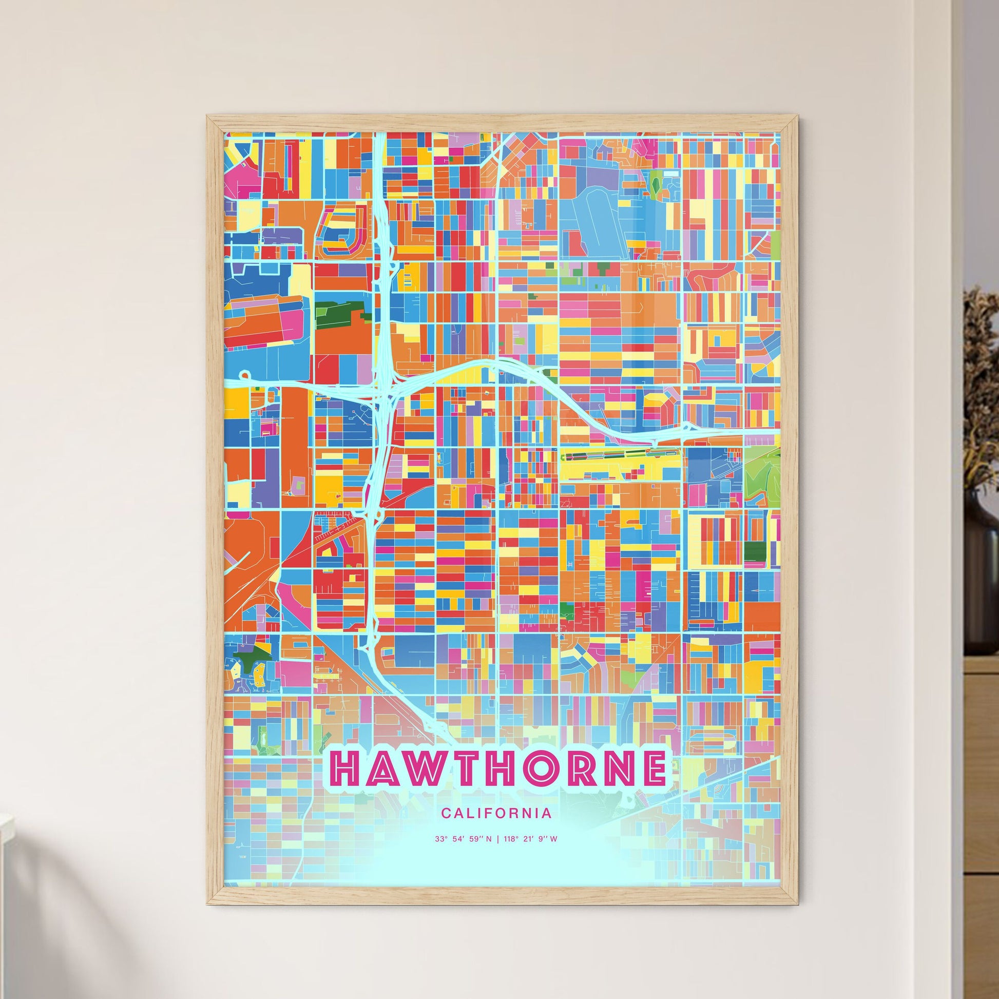 Colorful Hawthorne California Fine Art Map Crazy Colors