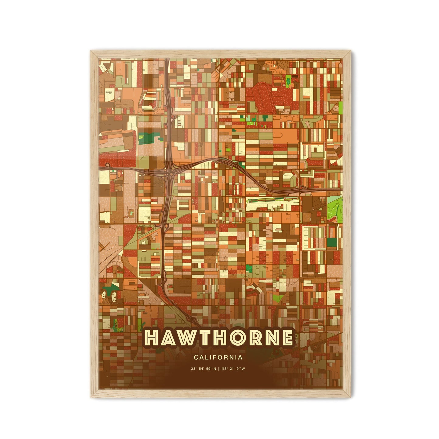 Colorful Hawthorne California Fine Art Map Farmhouse
