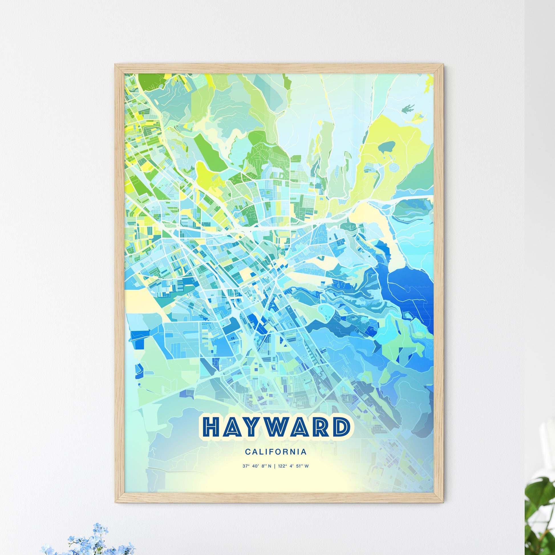Colorful Hayward California Fine Art Map Cool Blue