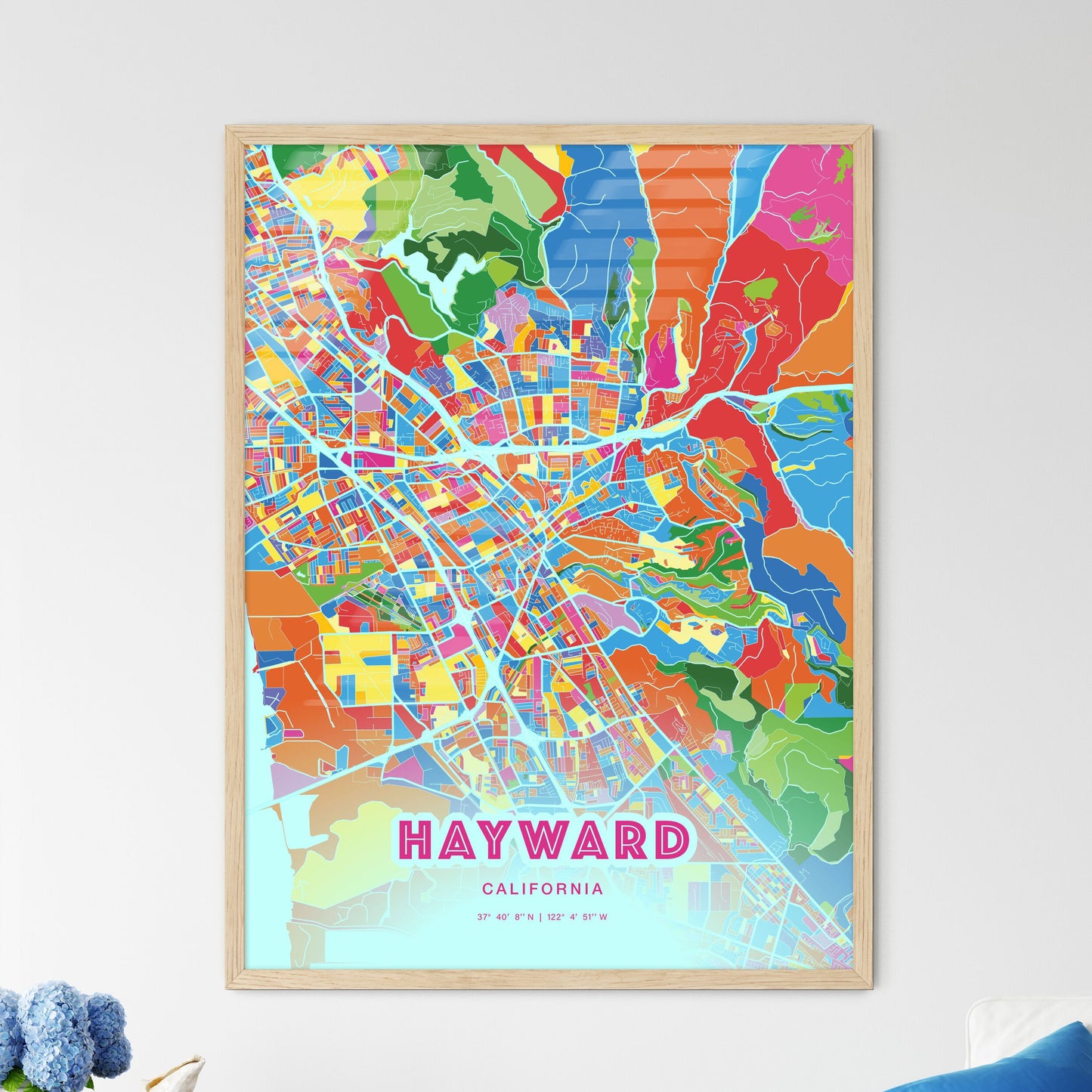 Colorful Hayward California Fine Art Map Crazy Colors