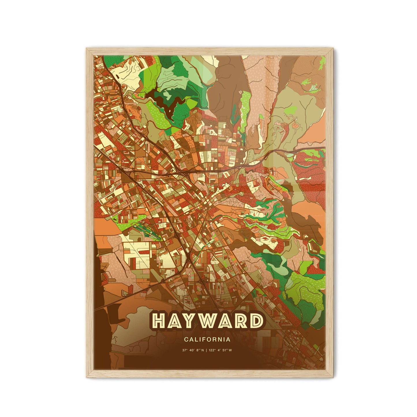 Colorful Hayward California Fine Art Map Farmhouse