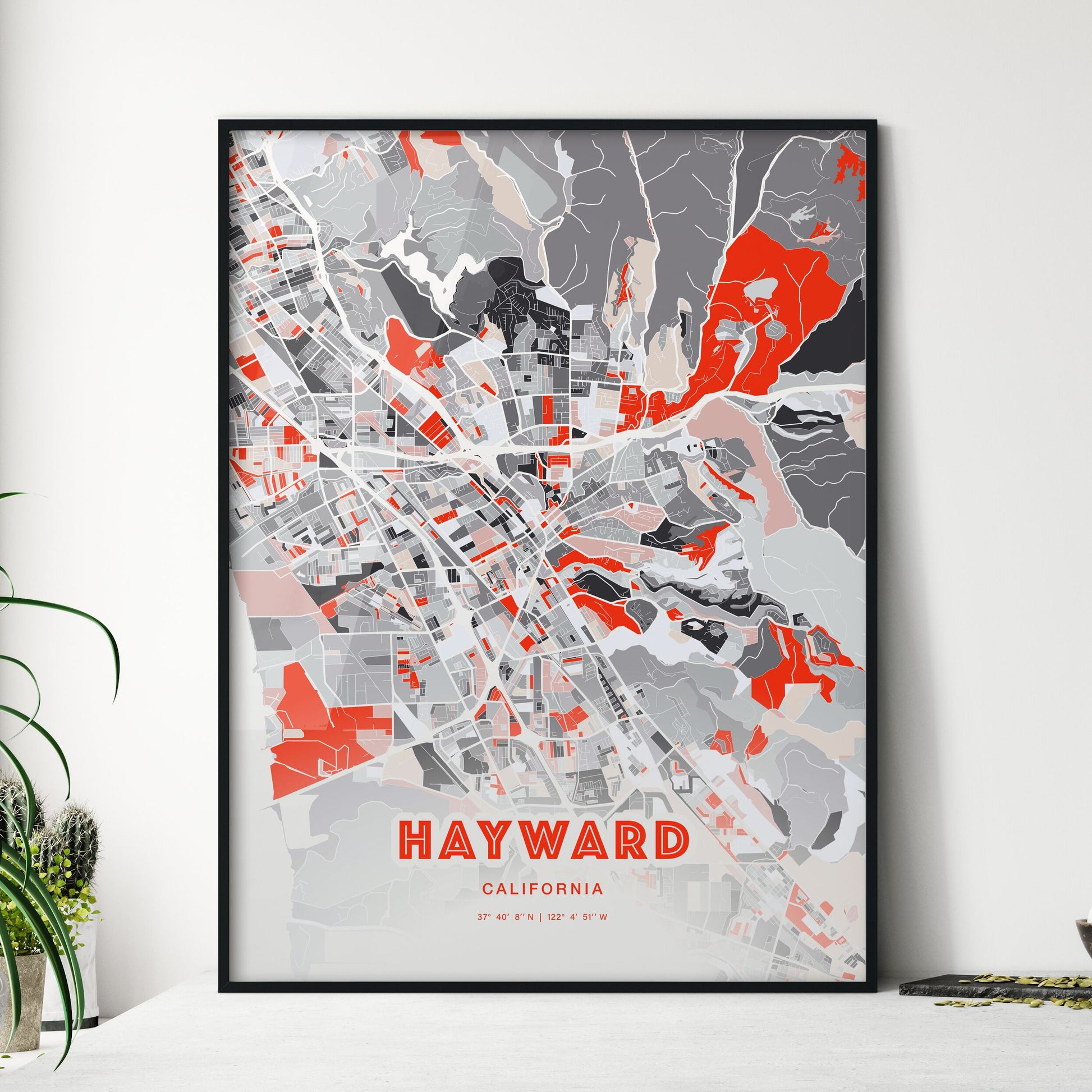 Colorful Hayward California Fine Art Map Modern Expressive