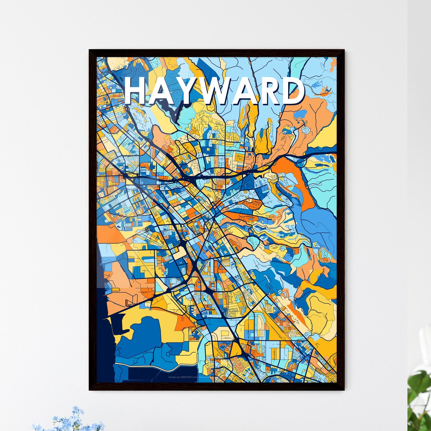 HAYWARD CALIFORNIA Vibrant Colorful Art Map Poster Blue Orange