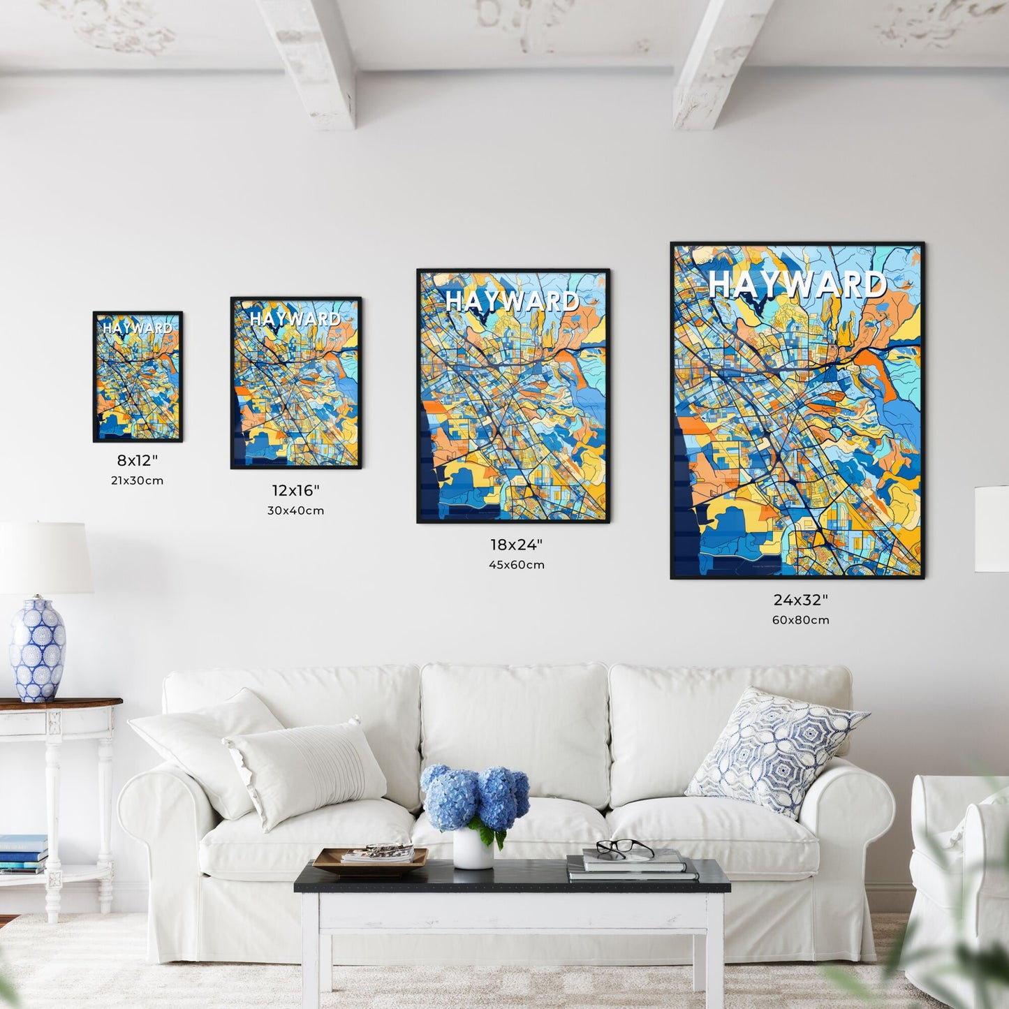 HAYWARD CALIFORNIA Vibrant Colorful Art Map Poster Blue Orange