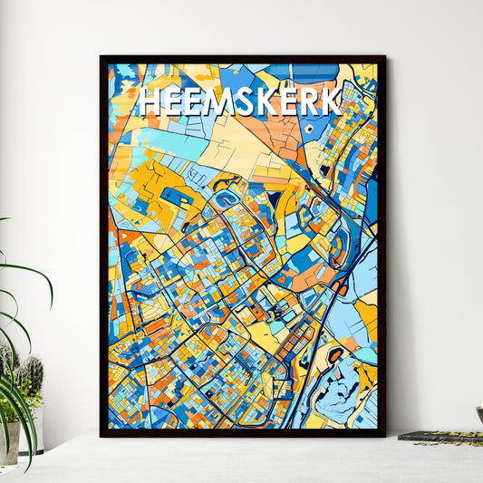 HEEMSKERK NETHERLANDS Vibrant Colorful Art Map Poster Blue Orange