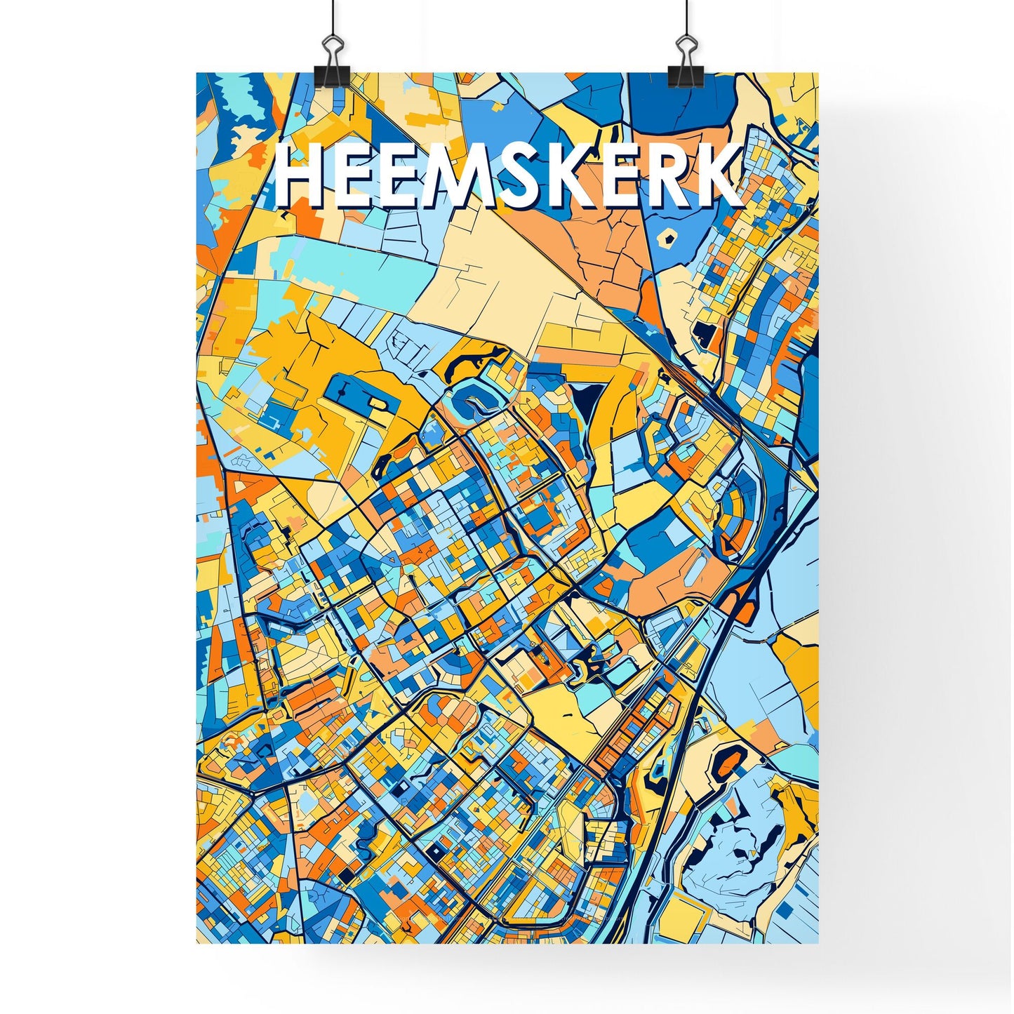 HEEMSKERK NETHERLANDS Vibrant Colorful Art Map Poster Blue Orange