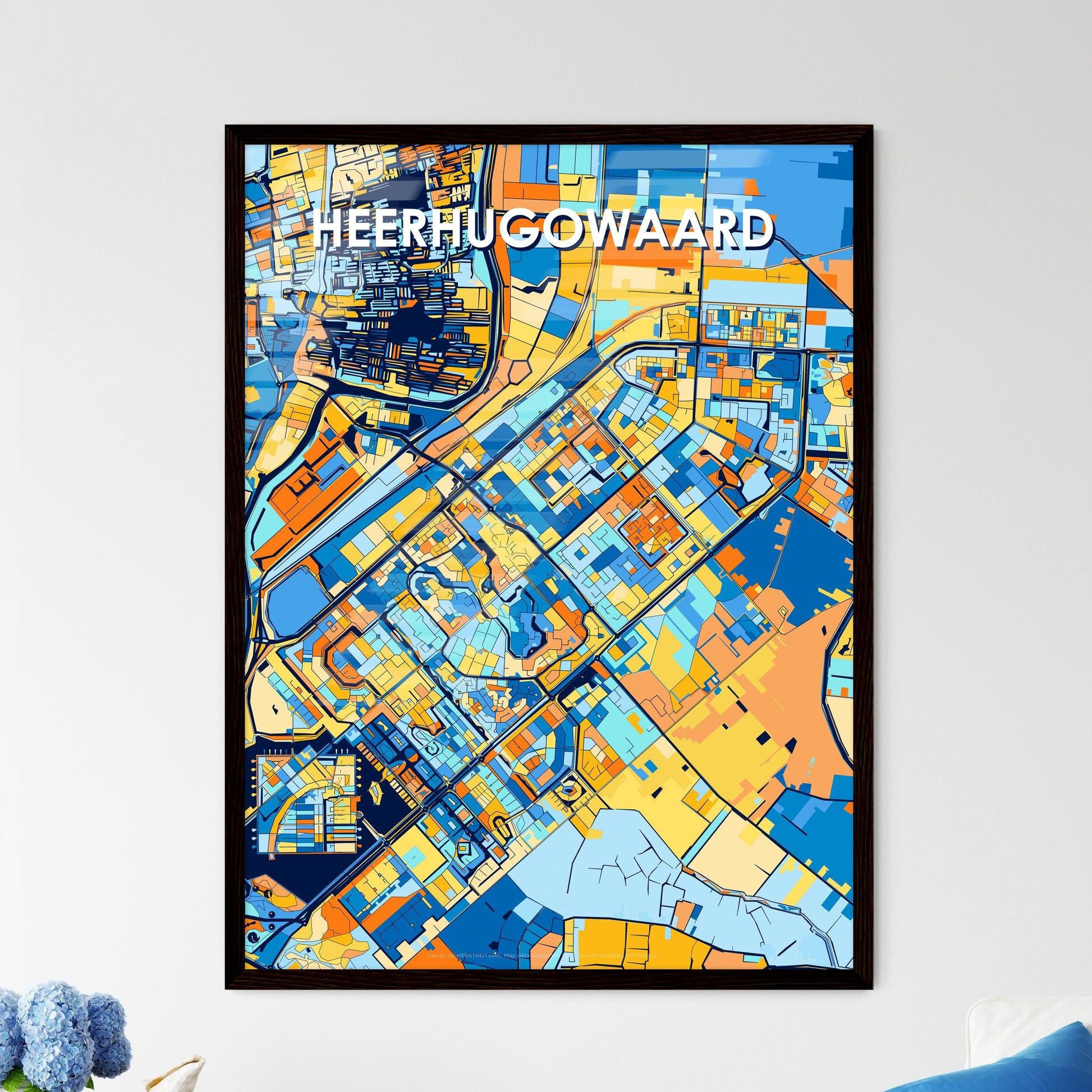 HEERHUGOWAARD NETHERLANDS Vibrant Colorful Art Map Poster Blue Orange