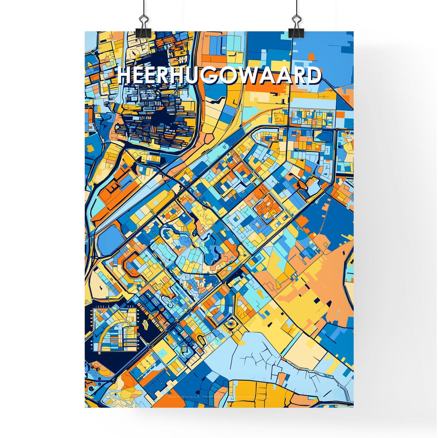 HEERHUGOWAARD NETHERLANDS Vibrant Colorful Art Map Poster Blue Orange