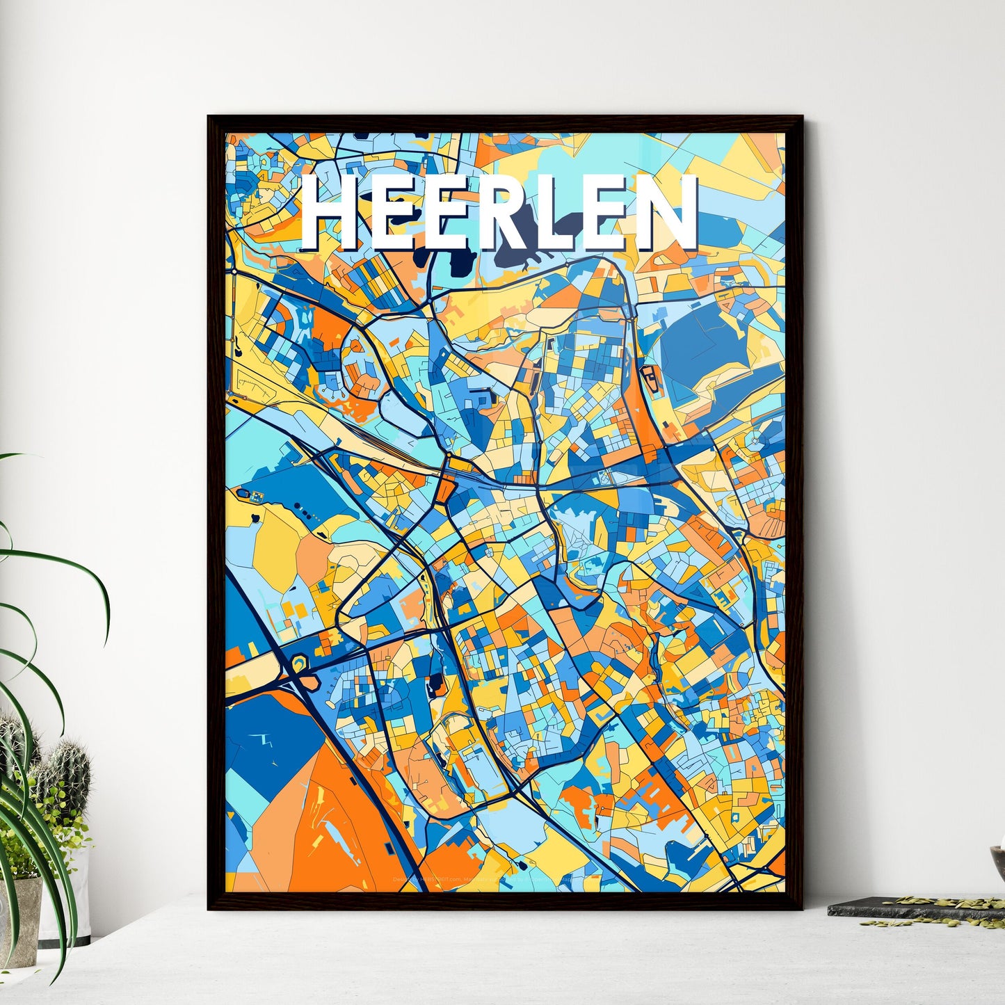 HEERLEN NETHERLANDS Vibrant Colorful Art Map Poster Blue Orange