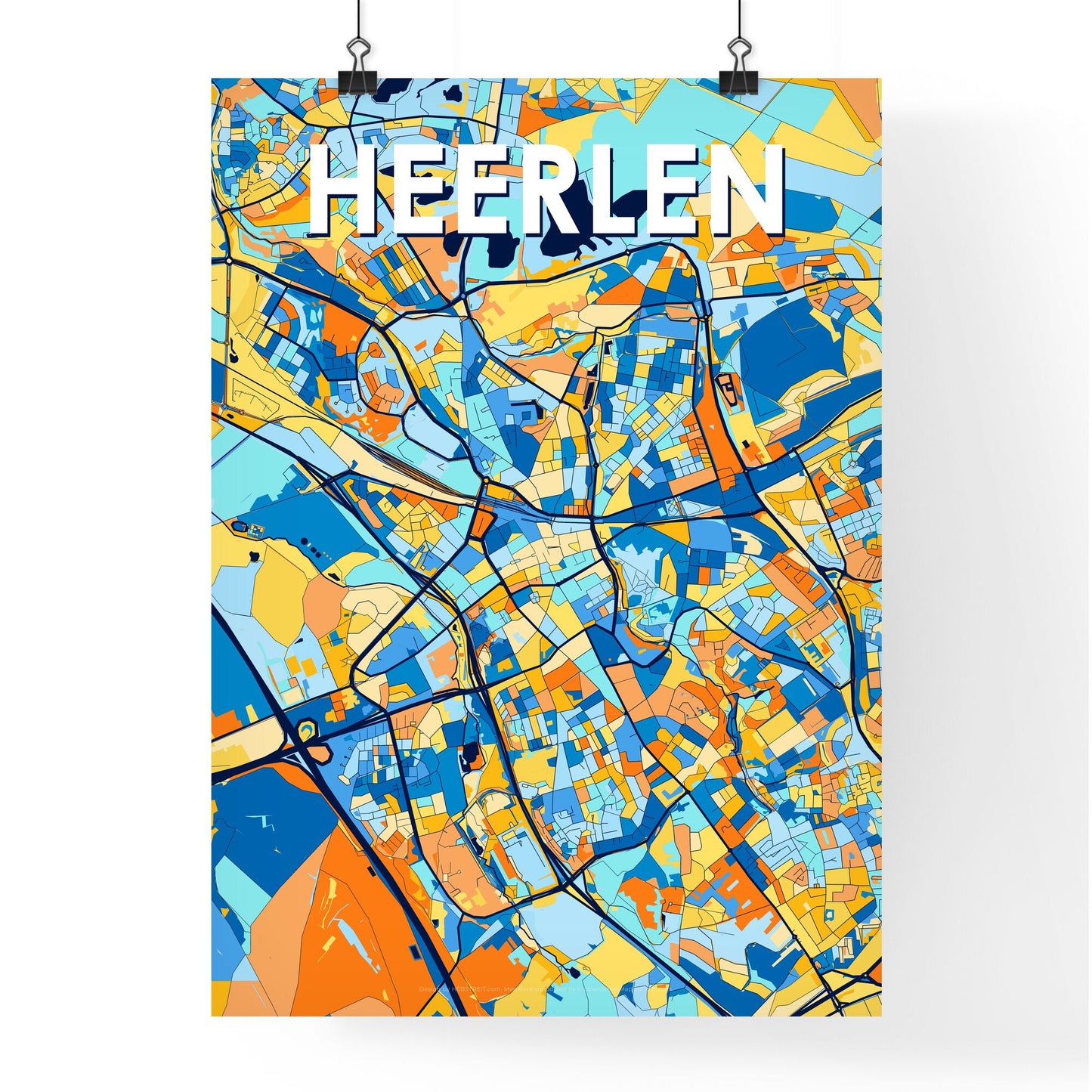 HEERLEN NETHERLANDS Vibrant Colorful Art Map Poster Blue Orange