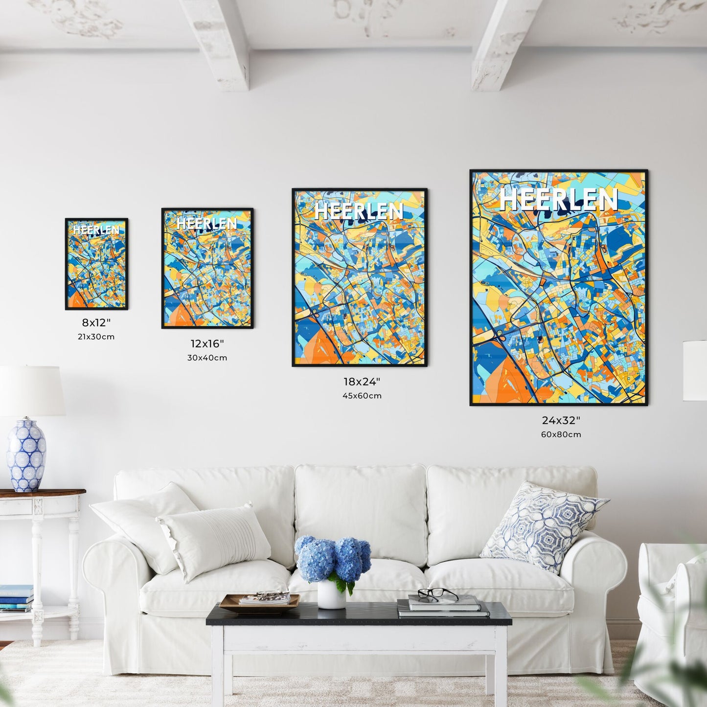 HEERLEN NETHERLANDS Vibrant Colorful Art Map Poster Blue Orange