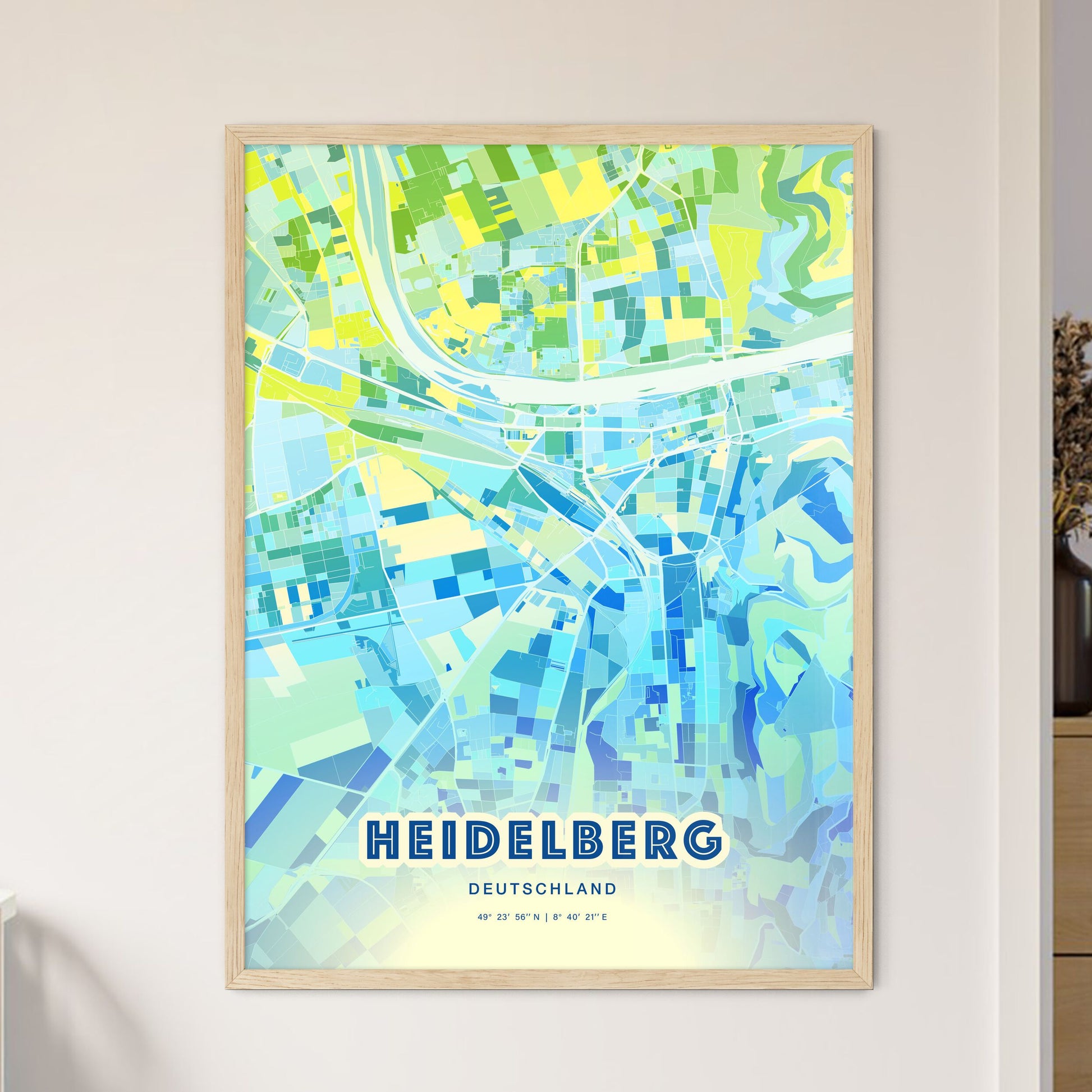 Colorful Heidelberg Germany Fine Art Map Cool Blue