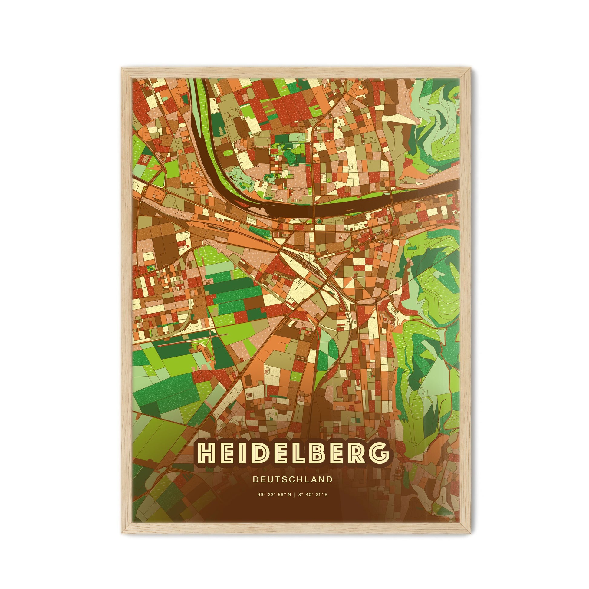 Colorful Heidelberg Germany Fine Art Map Farmhouse