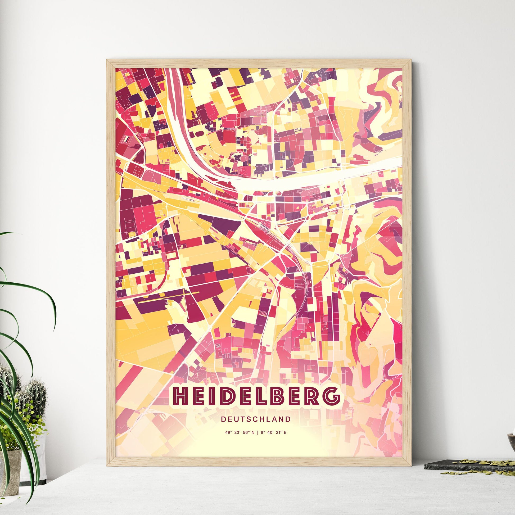 Colorful Heidelberg Germany Fine Art Map Hot Red